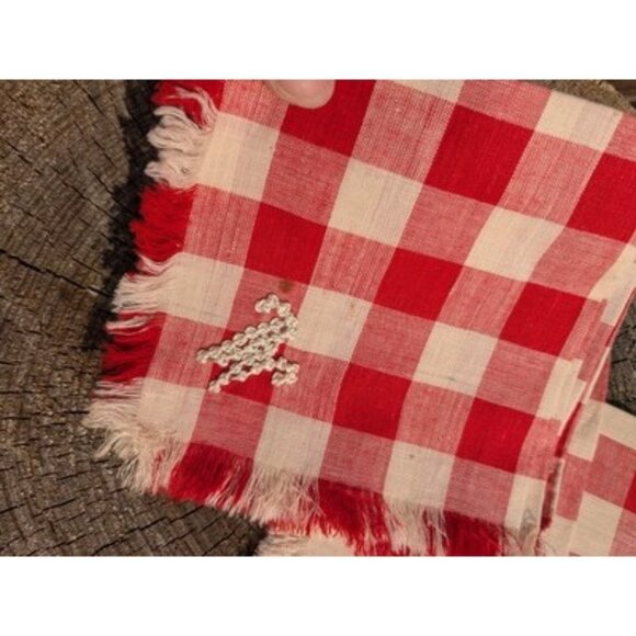 For Vintage Red And White Checkered Embroidered With The Letter W/ M Fringe - Picture 7 of 11